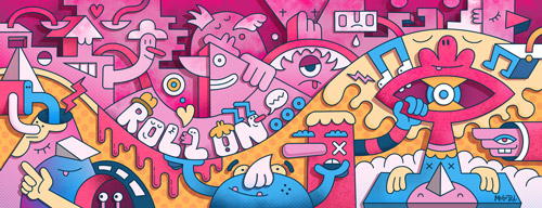 Roll On, colourful, cool, artwork, fun, pink, characters, art - Mister Phil Illustration